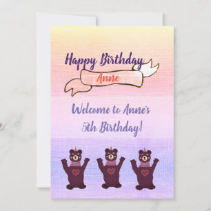 Girl's Birthday Party Invitations Bear