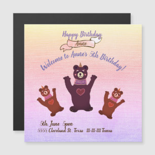 Girl's Birthday Party Invitations Bear