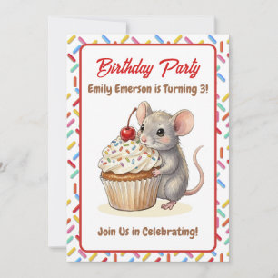 Girl's Birthday Party   Mouse & Cupcake Themed Invitation