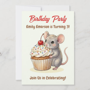 Girl's Birthday Party   Mouse & Cupcake Themed Invitation