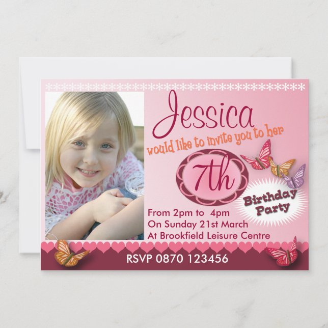 Girls Birthday Party Photo Invitation - Any Age (Front)