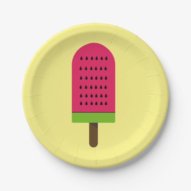 Girl's birthday party Summer watermelon ice-cream Paper Plate (Front)