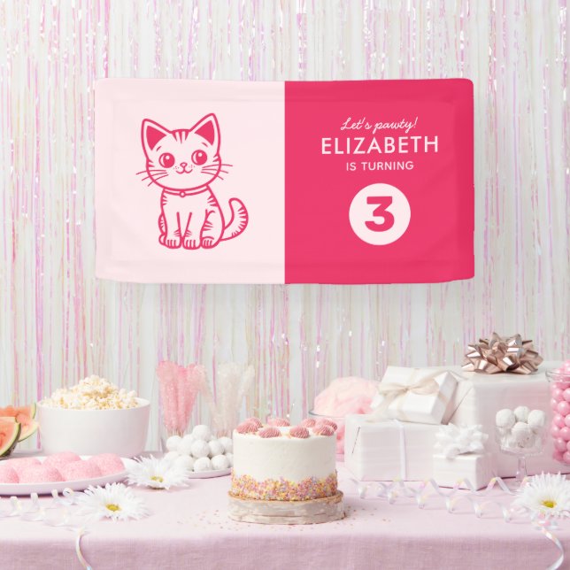 Girl's birthday party with custom colours kitten banner (Party)