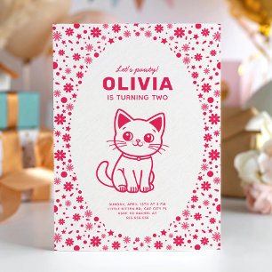Girl's birthday party with custom colours kitten invitation