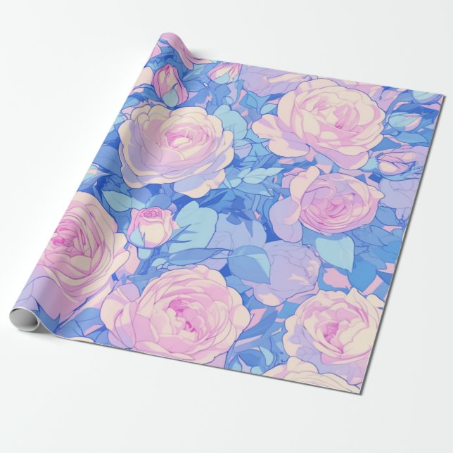 Girl's Birthday Pastel Lofi Floral Wrapping Paper (Unrolled)