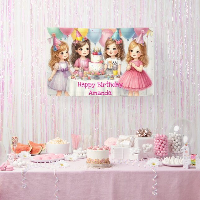 Girls Birthday Personalised Pink Banner (Party)