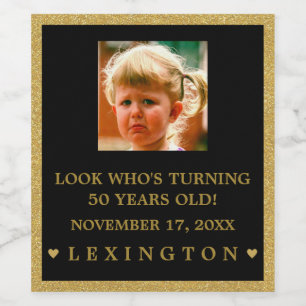 Girls Birthday Photo Gold Glitter Look Sparkling W Wine Label