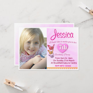 Girls Birthday Pink Party Photo Invitation