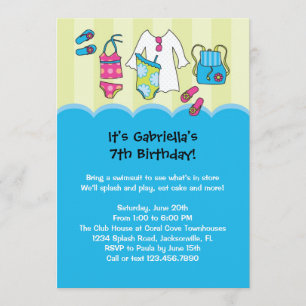 Girls Birthday Pool Party Invitation