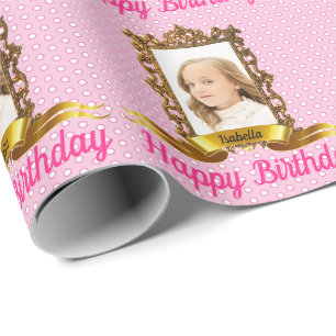 Girl's Birthday Portrait DIY Add Your PHOTO & NAME Wrapping Paper