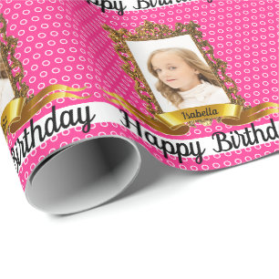 Girl's Birthday Portrait DIY Add Your PHOTO & NAME Wrapping Paper