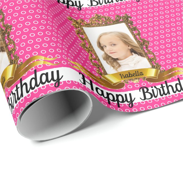 Girl's Birthday Portrait DIY Add Your PHOTO & NAME Wrapping Paper (Roll Corner)