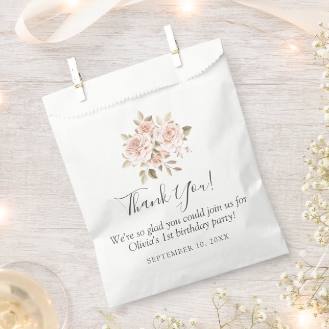 Girl's Birthday Shabby Chic Roses Floral Thank You Favour Bags (Clipped)