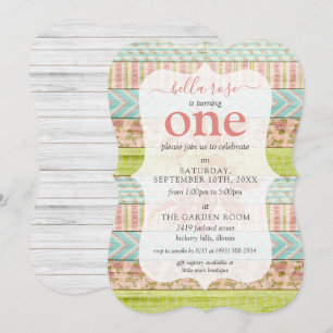 Girl's Birthday Shabby Roses Cottage Rustic Wood Invitation
