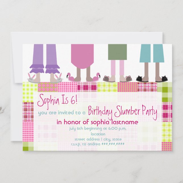 Girls Birthday Slumber Party Sleepover Plaid Invitation (Front)