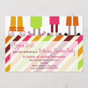 Girls Birthday Slumber Party Sleepover Stripes Invitation
