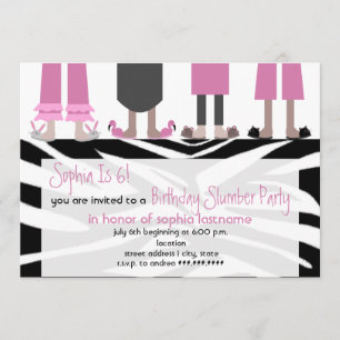 Girls Birthday Slumber Party Sleepover Zebra Invitation
