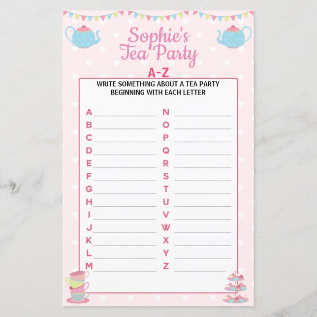 Girls Birthday Tea Party A-Z (Front)