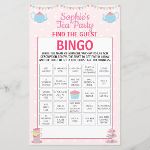 Girls Birthday Tea Party Find The Guest Bingo