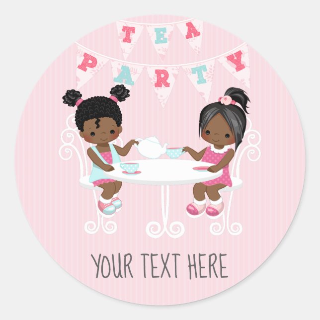 Girl's Birthday Tea Party Shabby-Chic Personalised Classic Round Sticker (Front)