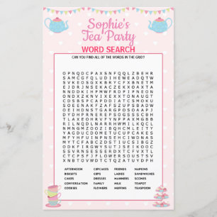 Girls Birthday Tea Party Word Search