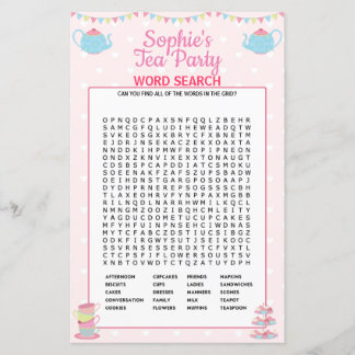 Girls Birthday Tea Party Word Search