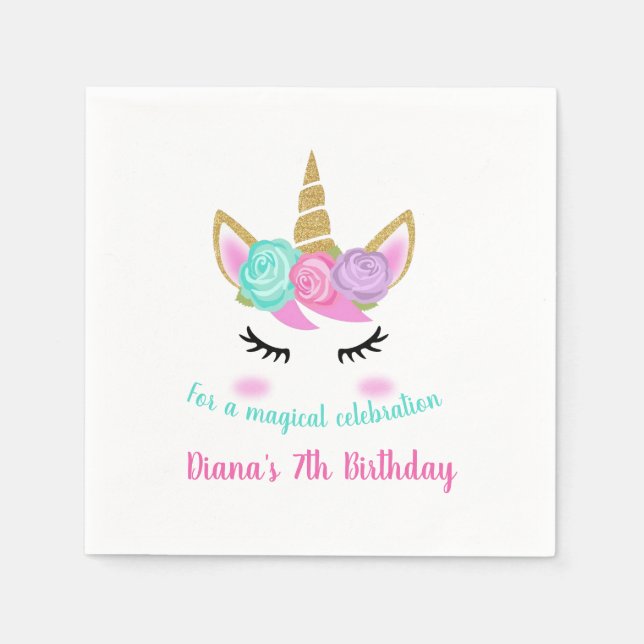 Girl's Birthday Unicorn Theme  Napkin (Front)