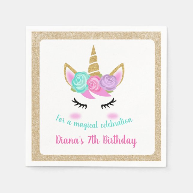 Girl's Birthday Unicorn Theme  Napkin (Front)