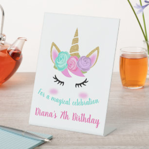 Girl's Birthday Unicorn Theme Pedestal Sign