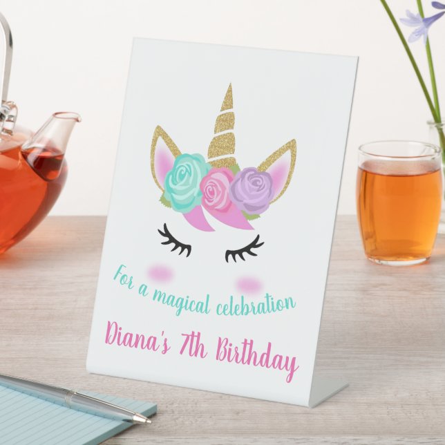 Girl's Birthday Unicorn Theme  Pedestal Sign (In SItu)