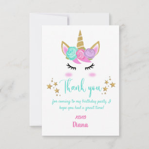 Girl's Birthday Unicorn Theme  Thank You Card