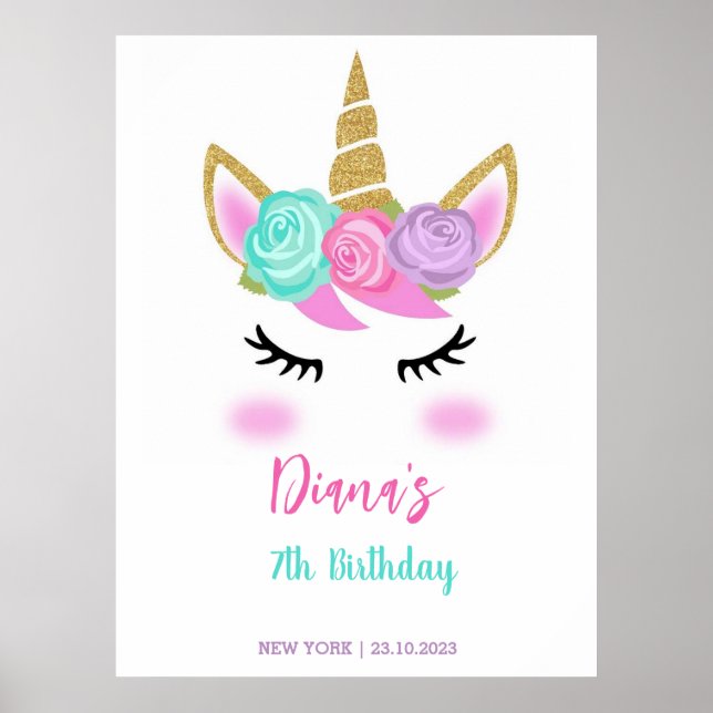 Girl's Birthday  Unicorn Theme welcome sign (Front)