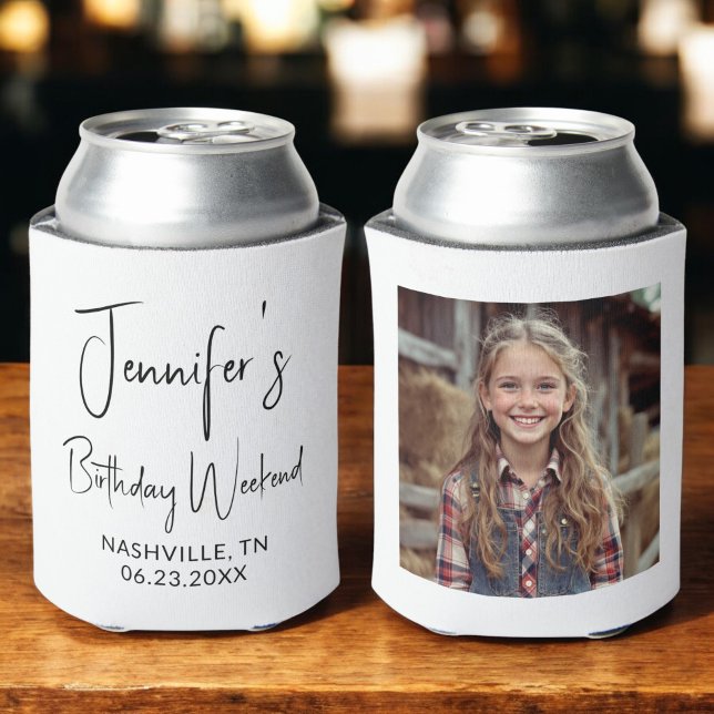 Girls Birthday Weekend Personalised Photo Can Cooler (Creator Uploaded)