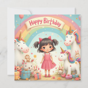 Girl's Birthday with Unicorns & Rainbow