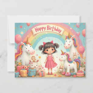 Girl's Birthday with Unicorns & Rainbow