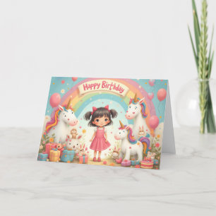 Girl's Birthday with Unicorns & Rainbow Card