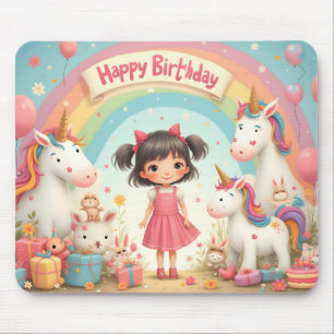 Girl's Birthday with Unicorns & Rainbow Mouse Mat