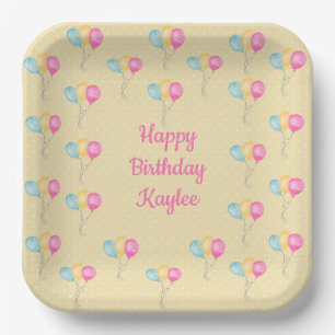 Girls Birthday Yellow Polka Dots And Balloons  Paper Plate
