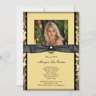 Girls Black and Gold Photo Graduation Invitation