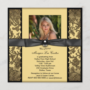 Girls Black and Gold Photo Graduation Invitation