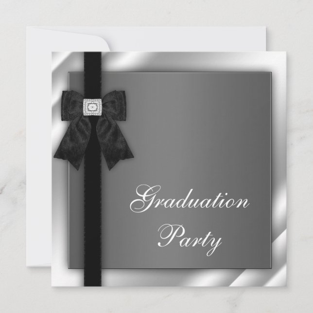 Girls Black and White Graduation Party Invitation (Front)