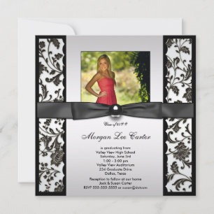 Girls Black and White Photo Graduation Invitation