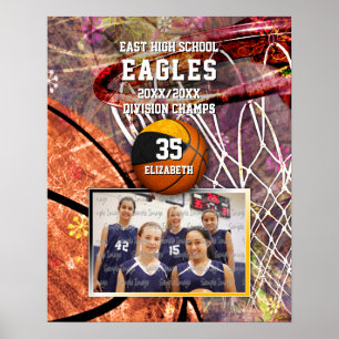girls black gold team colours photo basketball poster