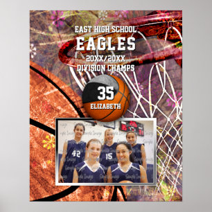 girls black grey team colours photo basketball poster
