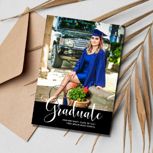 Girl's Black Photo Graduation Photo Party Announcement