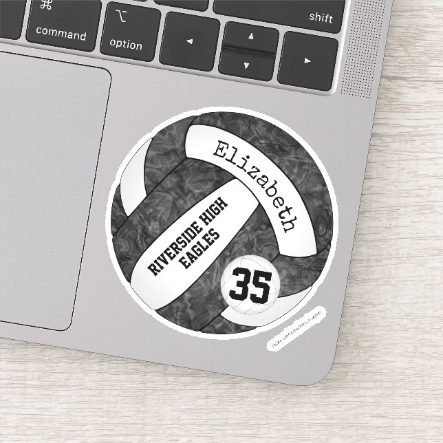 Girls black white volleyball w school team name (Detail)