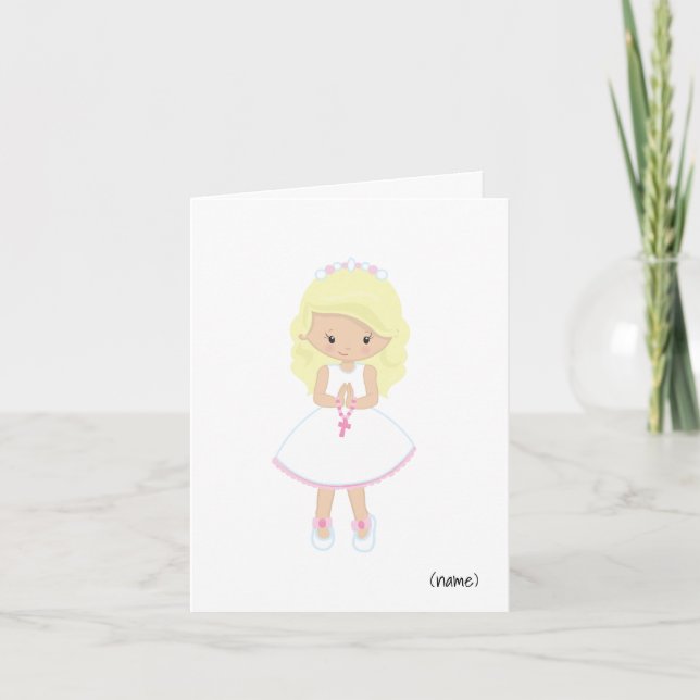 Girls (Blonde Hair) First Holy Communion  Card (Front)