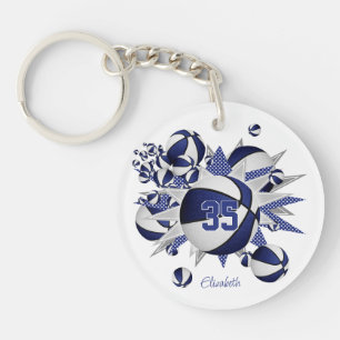 girls blue basketballs stars key ring
