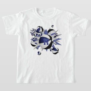 girl's blue black basketballs stars monogrammed T-Shirt