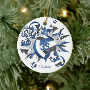 girls blue black volleyballs stars commemorative ceramic tree decoration